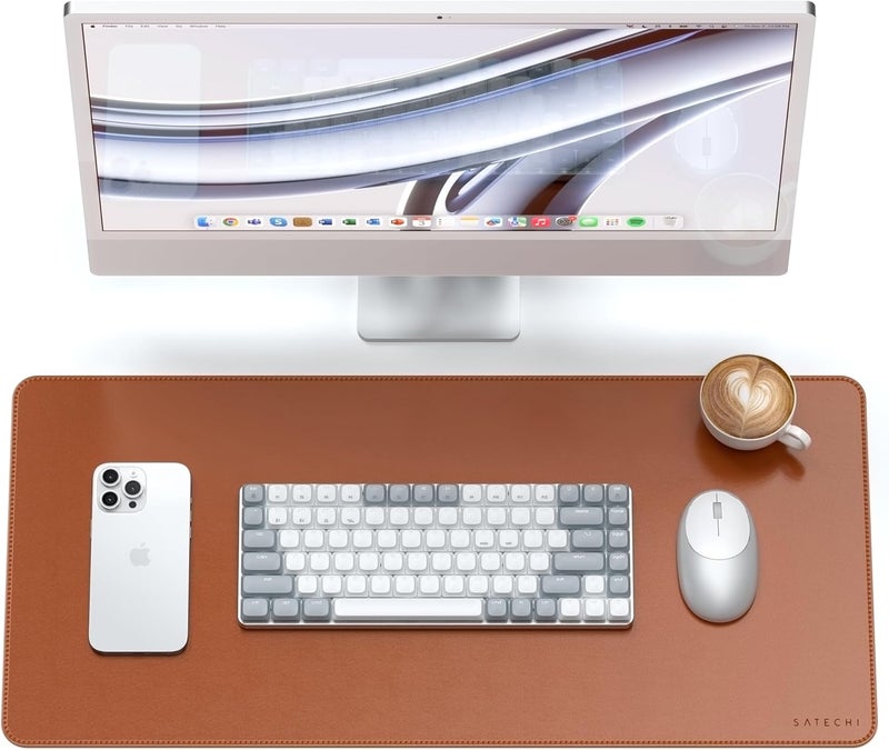 SATECHI Vegan Leather Desk Mat, Large Mouse Pad Scratch and Water Resistant, Easy to Clean, Desk Pad for Office and Home, 26.8” x 12.4” x 0.1” - Brown - Image 1
